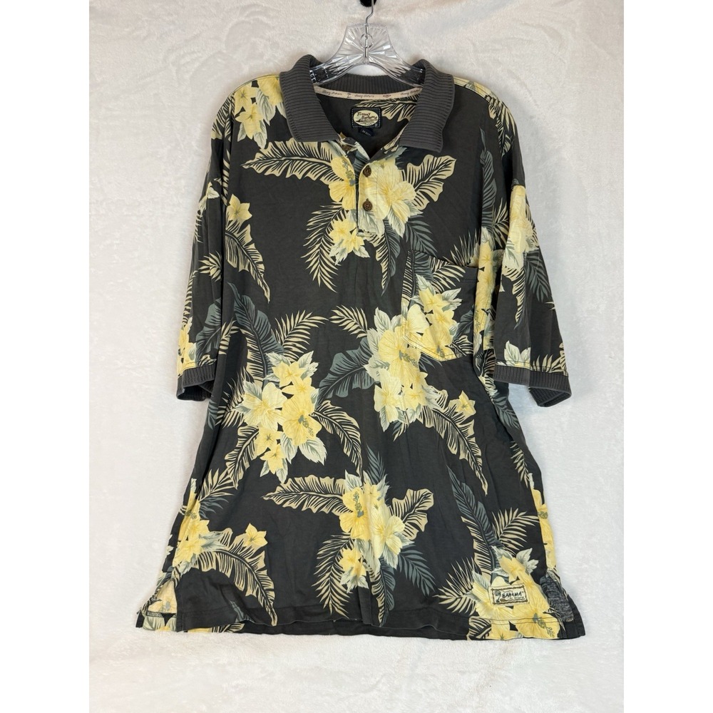 Tommy Bahama 90's Hawaiian Polo XL Yellow‎ Floral 100% Cotton Beach Resort